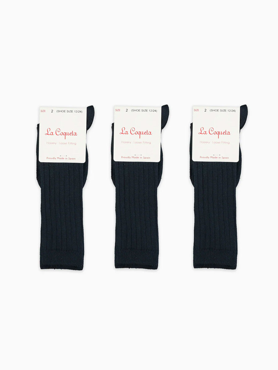 Navy Blue Ribbed Knee High Kids Socks Set