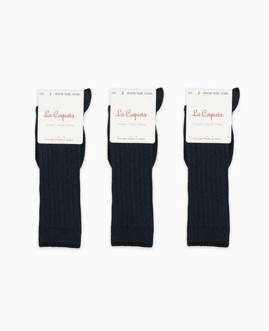 Navy Blue Ribbed Knee High Kids Socks Set