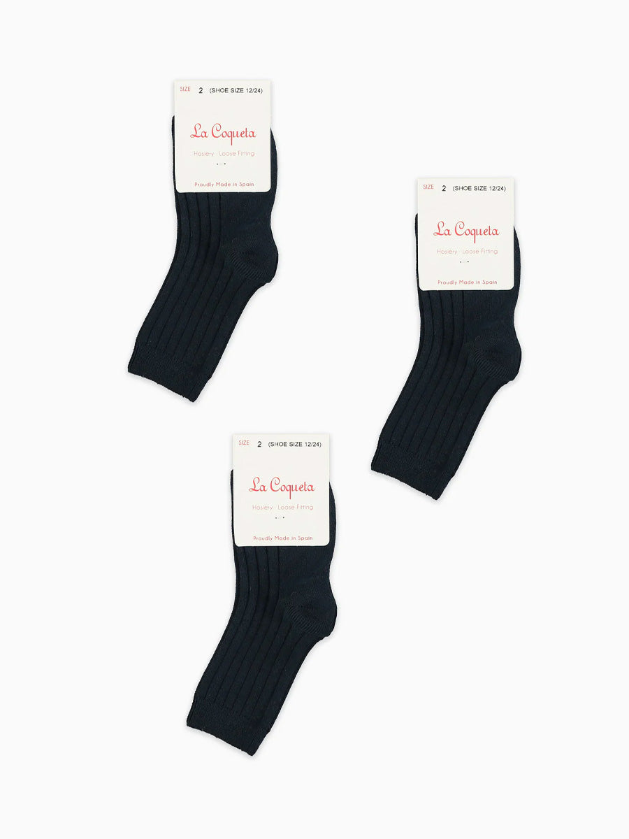 Navy Blue Ribbed Short Kids Socks Set