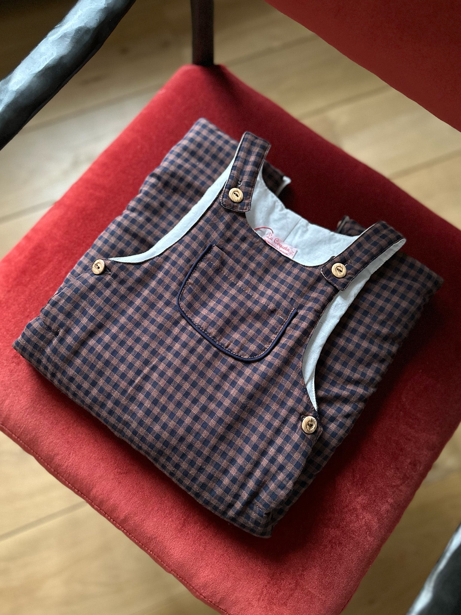 Navy Check Coroza Baby Overalls