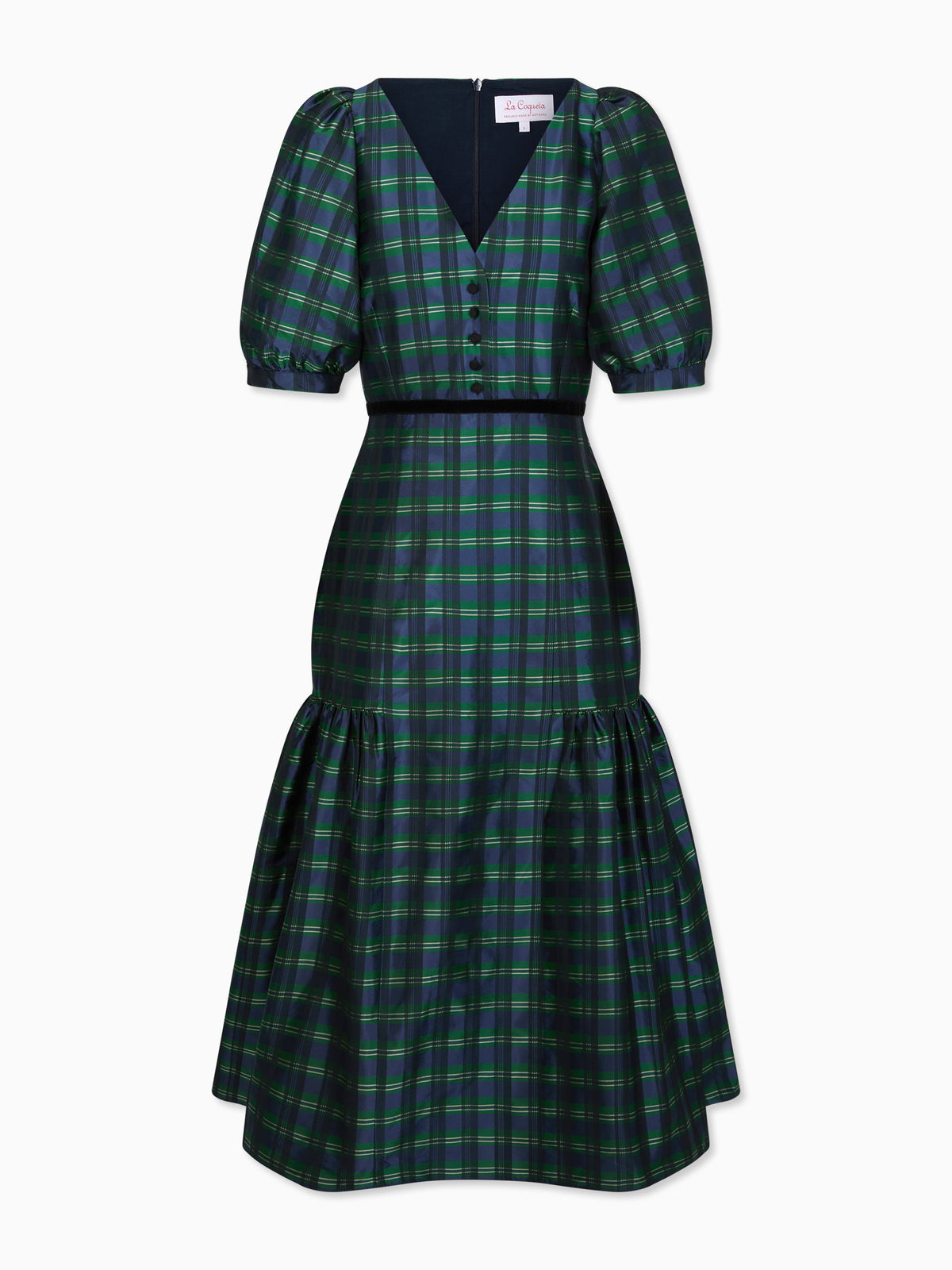 Navy Check Flavia Taffeta Womens Long Dress