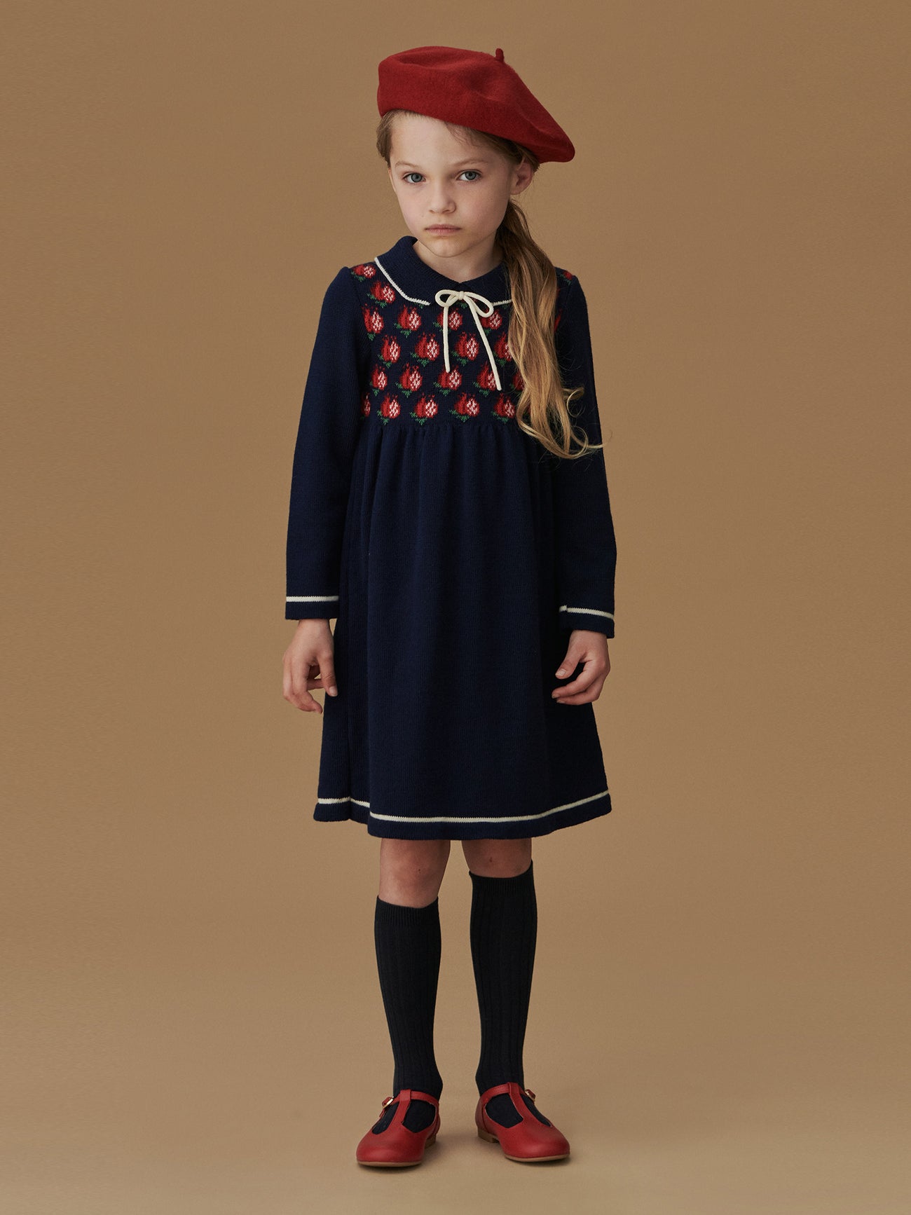 Navy Pomegranate Merino Girl Knitted Dress