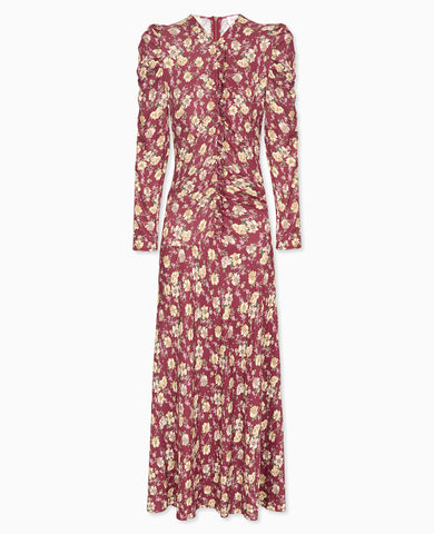 Burgundy Floral Celia Womens Long Dress