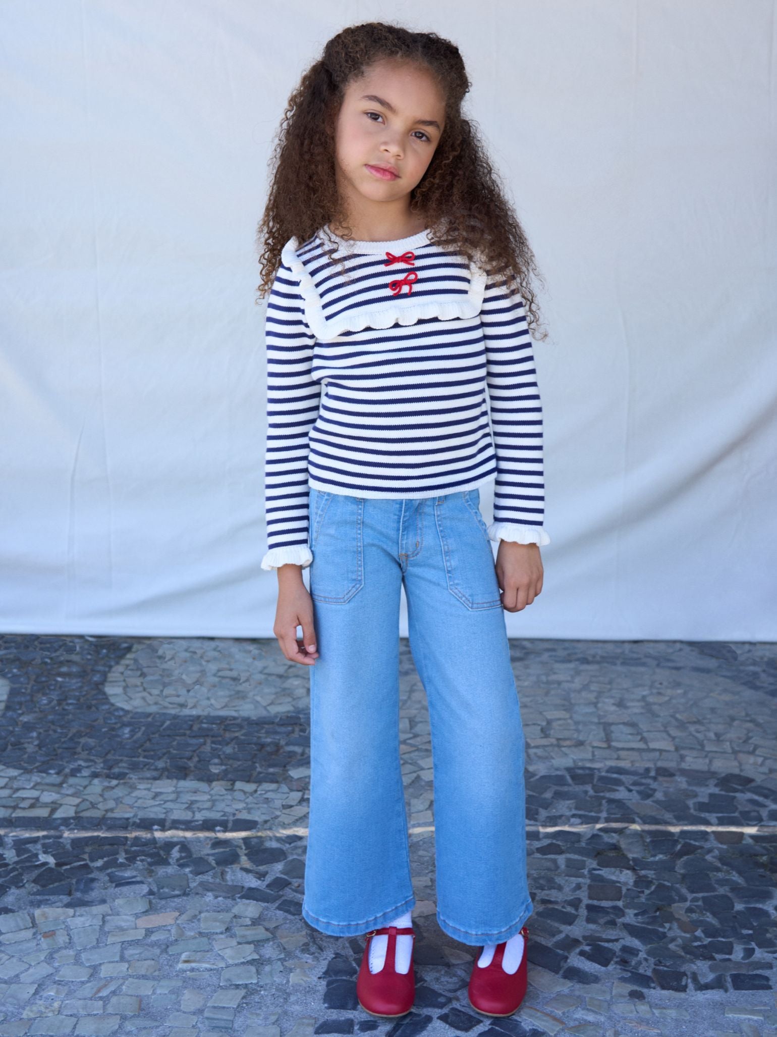 Navy Stripe Candela Cotton Girl Sweater