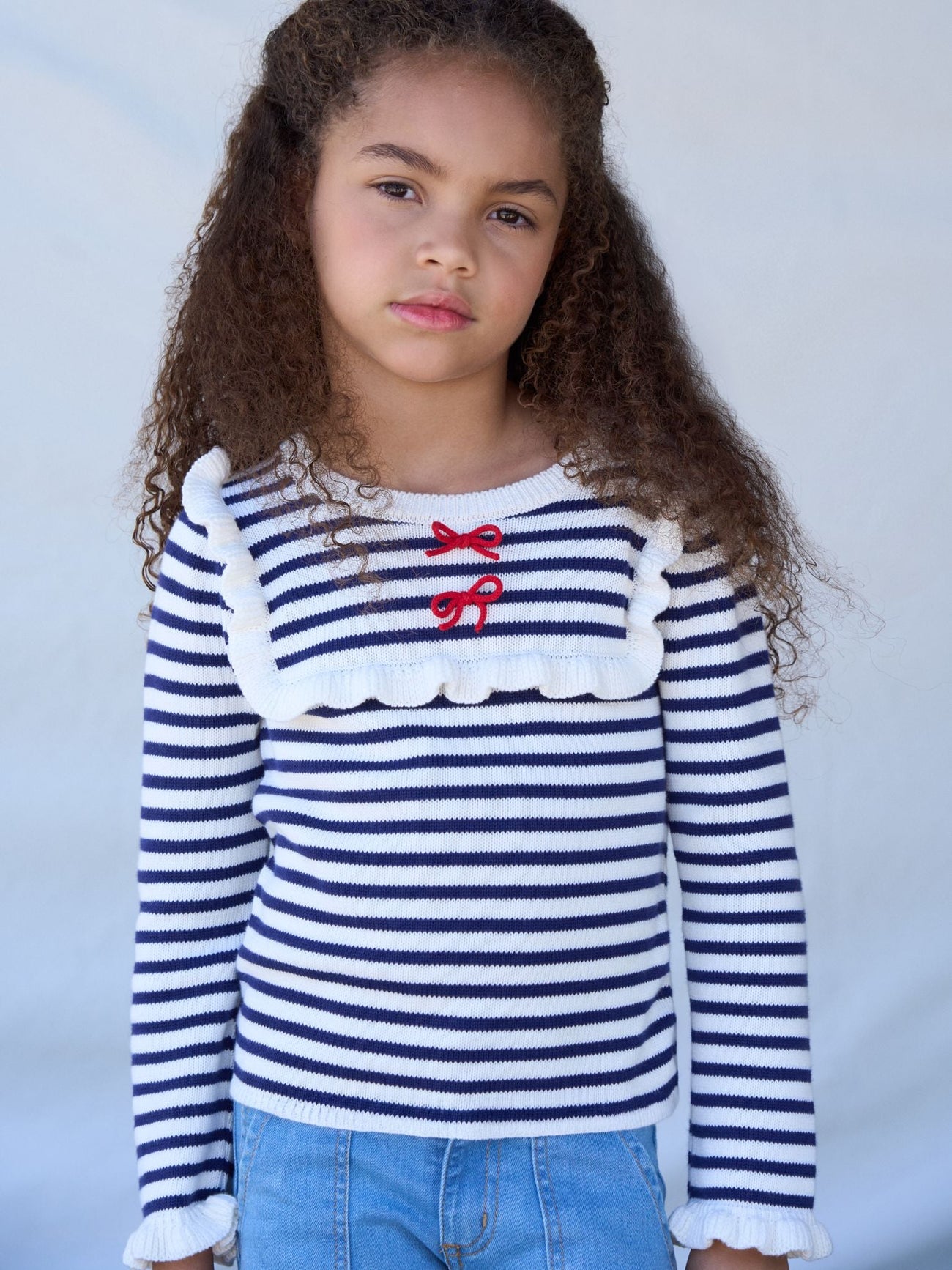 Navy Stripe Candela Cotton Girl Sweater