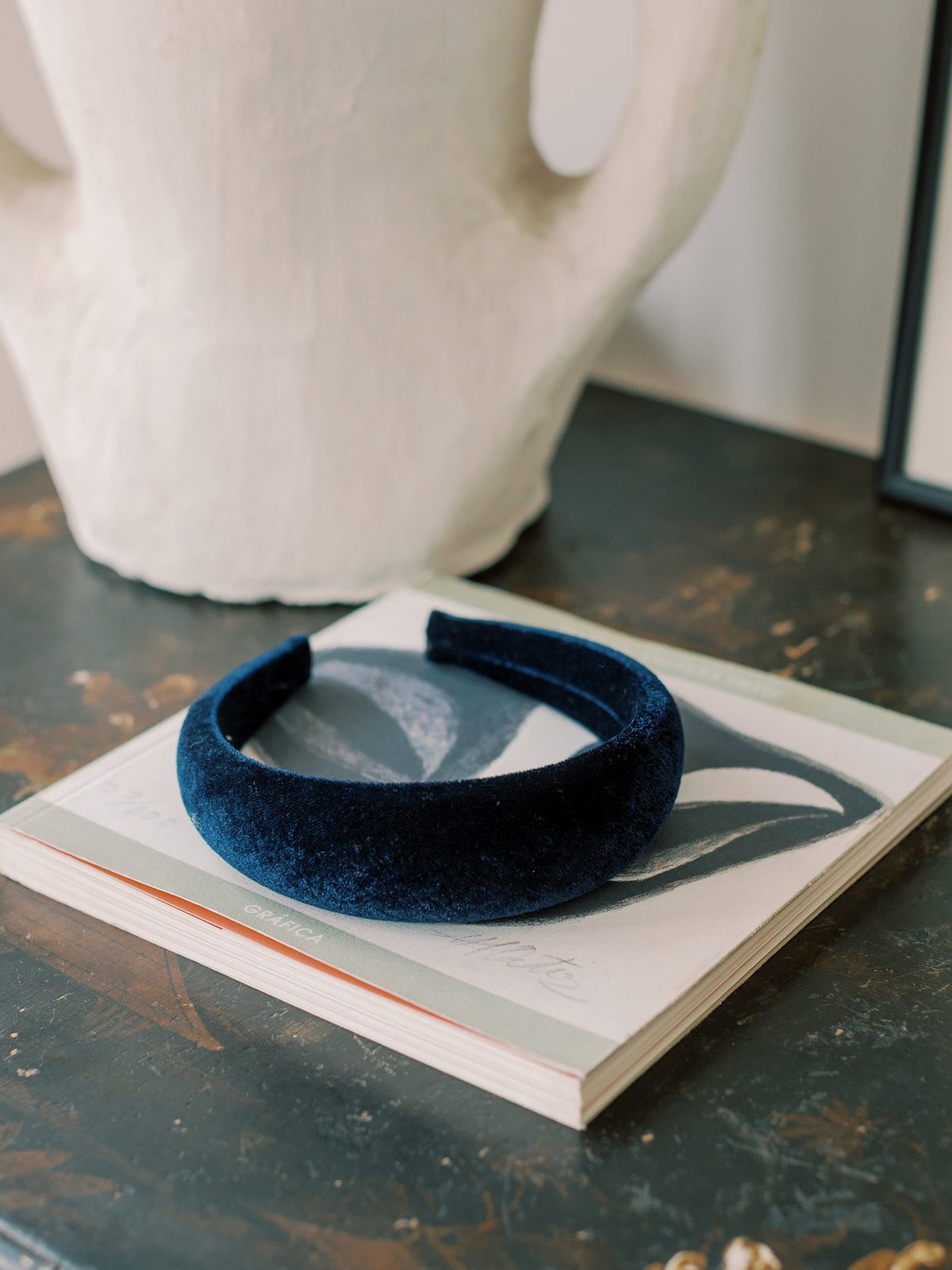 Navy Velvet Wide Girl Headband | La Coqueta Kids US