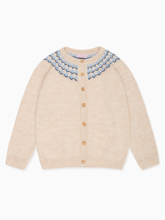 Oatmeal Nelia Merino Fair Isle Girl Cardigan