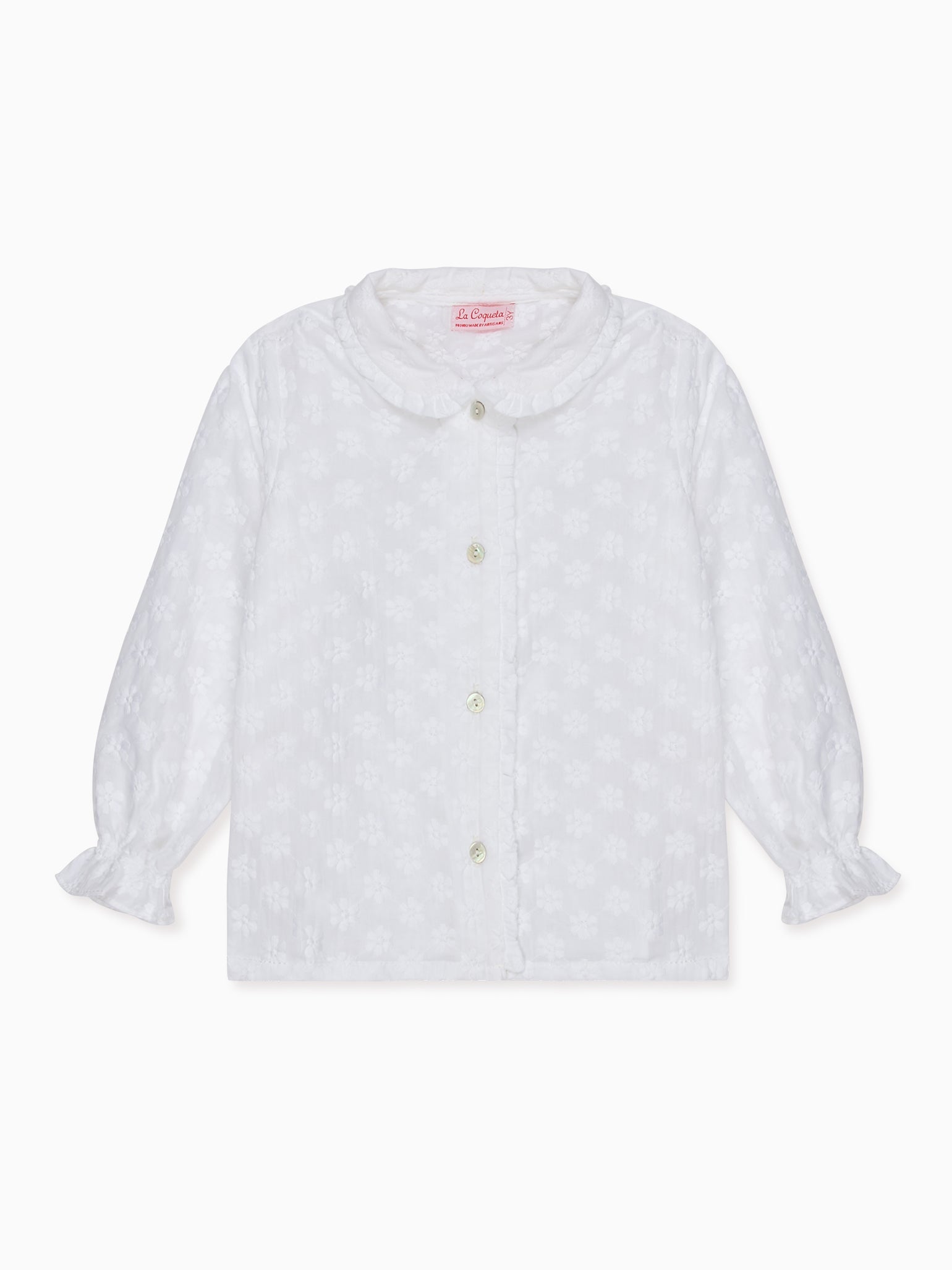Ivory Floral Calda Long Sleeve Baby Girl Top | La Coqueta Kids UK