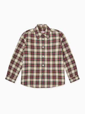 Ivory Tartan Nico Long Sleeve Boy Shirt