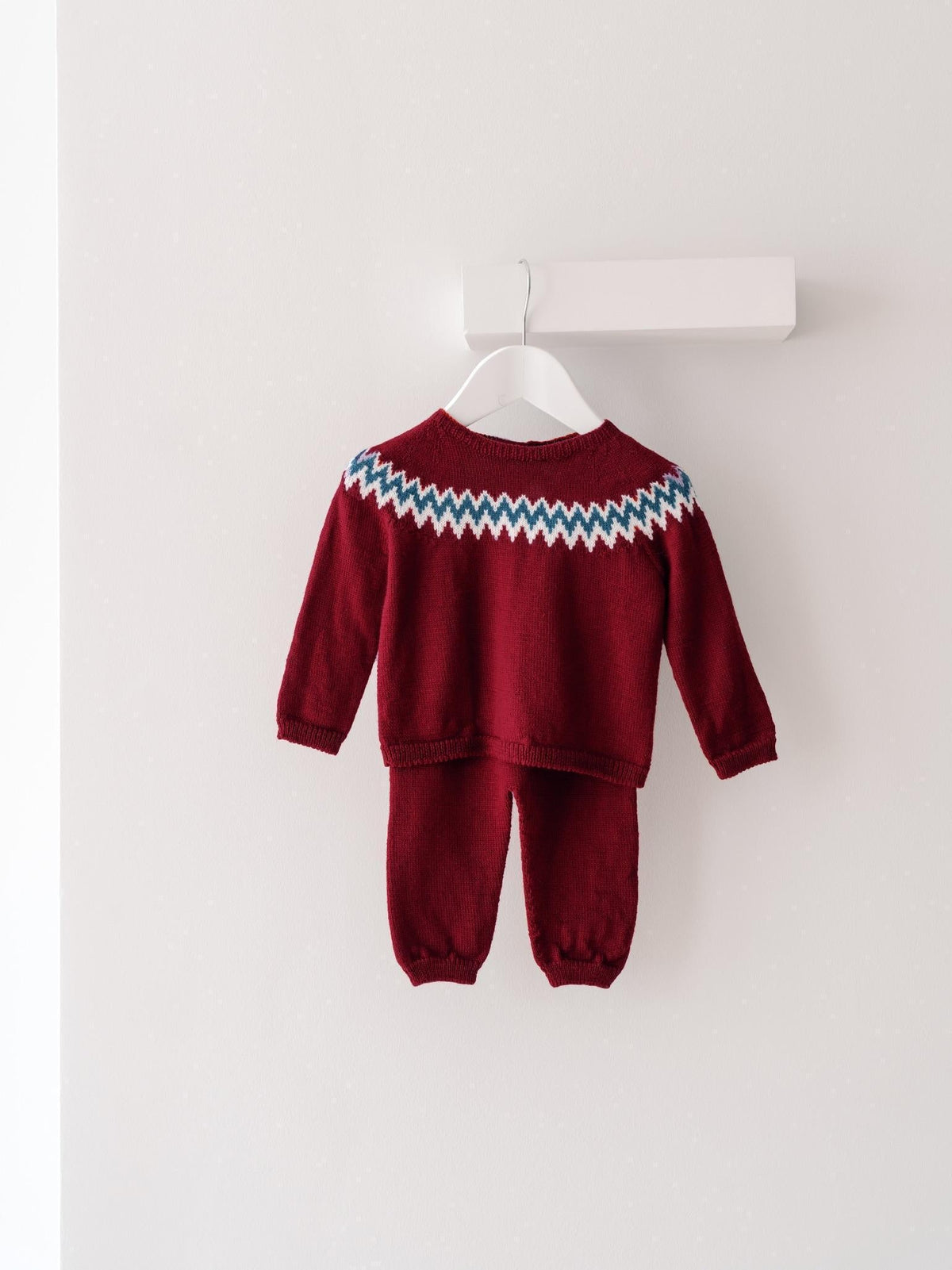Burgundy Nieve Merino Fair Isle Baby Knitted Set