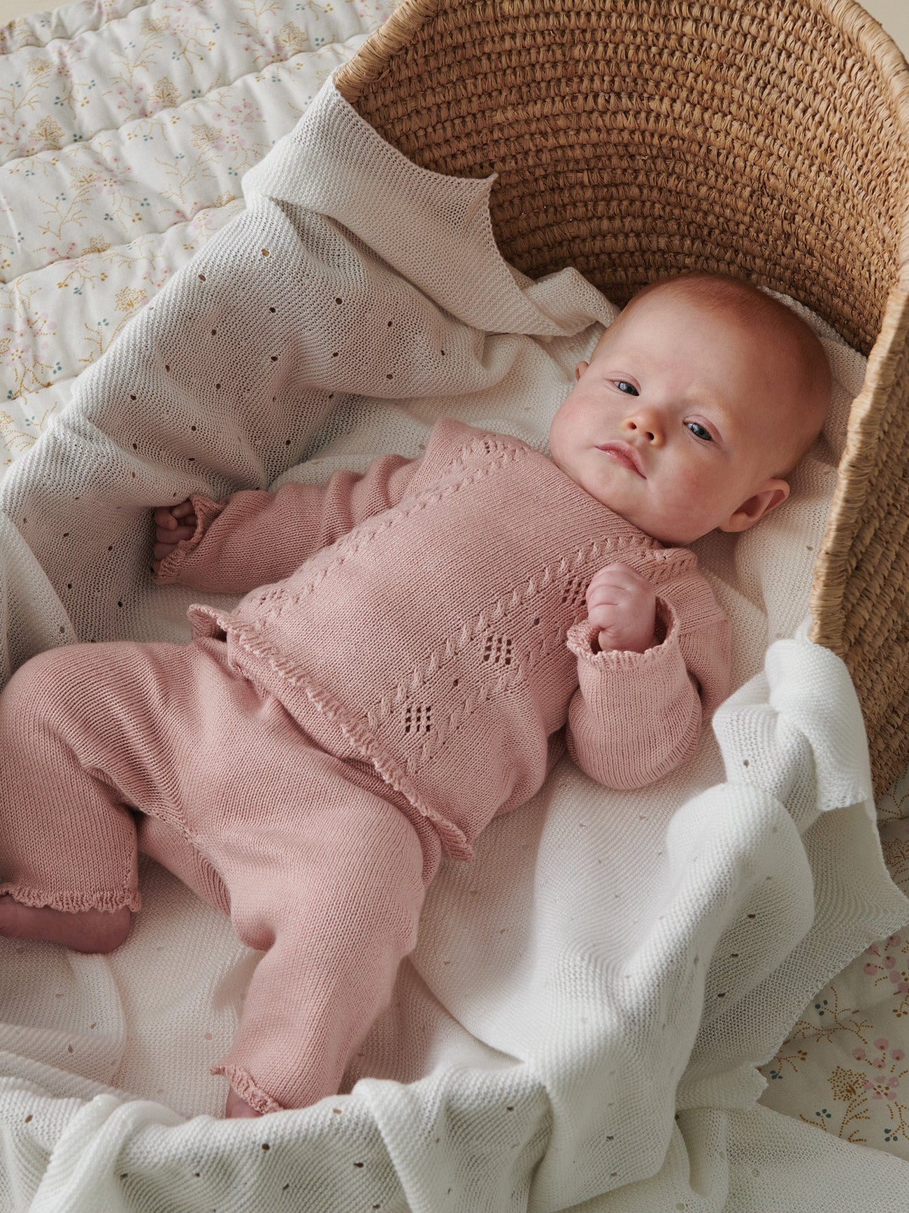 Dusty Pink Nina Cotton Baby Girl Knitted Set