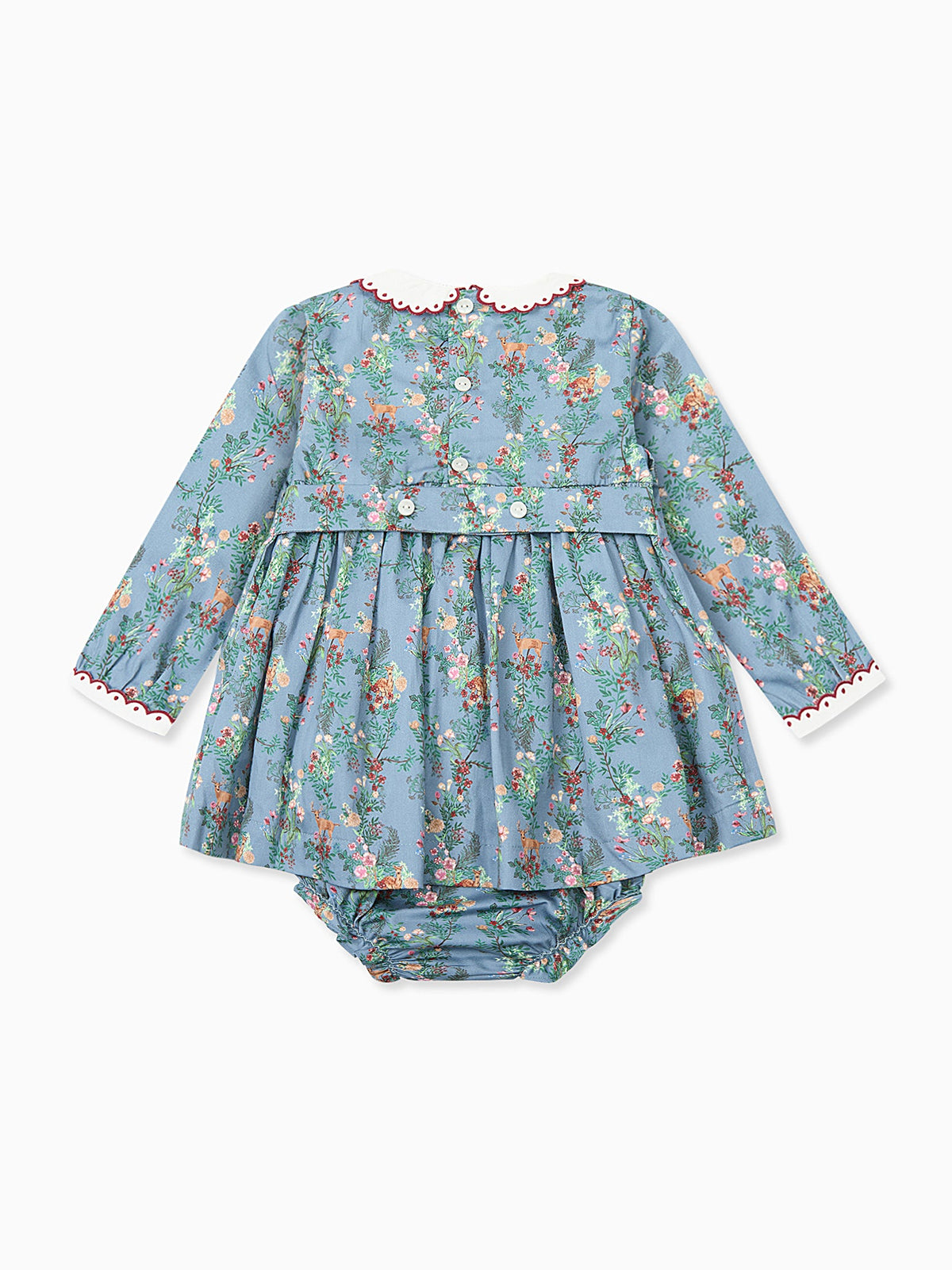 Blue Deer Floral Noelia Baby Girl Hand-Smocked Set