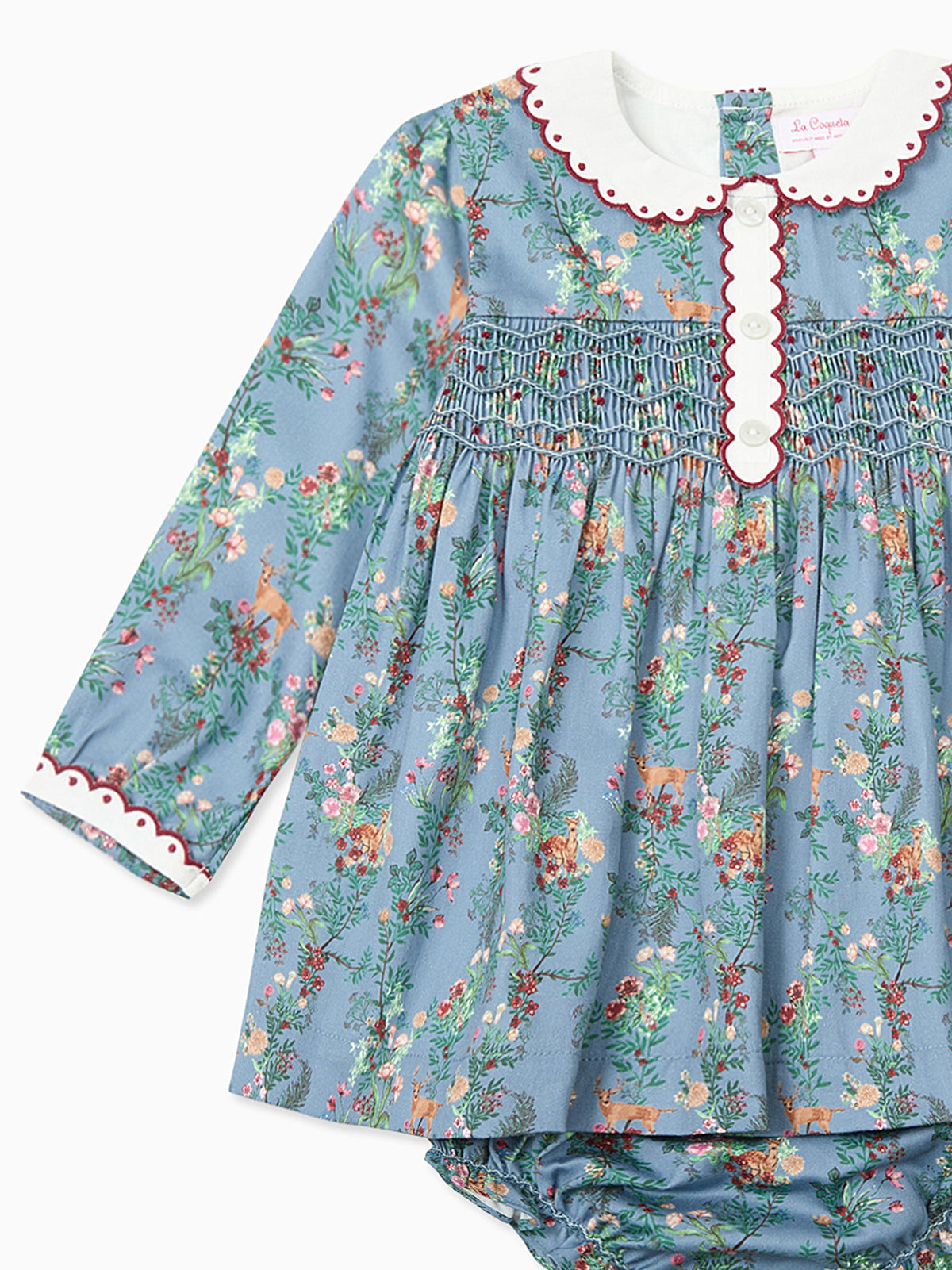 Blue Deer Floral Noelia Baby Girl Hand-Smocked Set