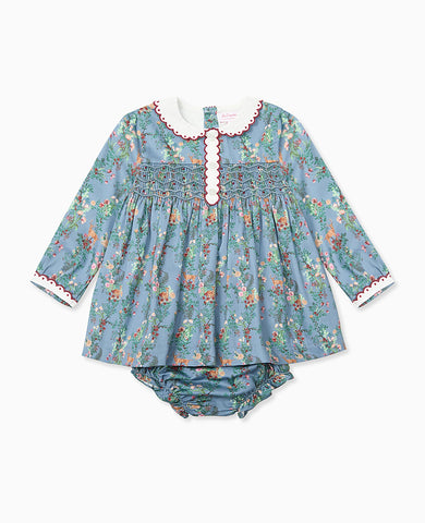 Blue Deer Floral Noelia Baby Girl Hand-Smocked Set