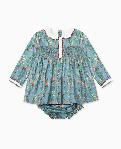 Blue Deer Floral Noelia Baby Girl Hand-Smocked Set