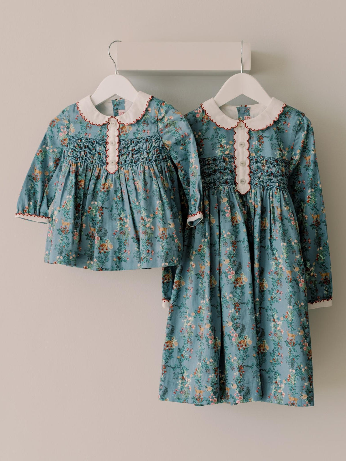 Blue Deer Floral Noelia Baby Girl Hand-Smocked Set