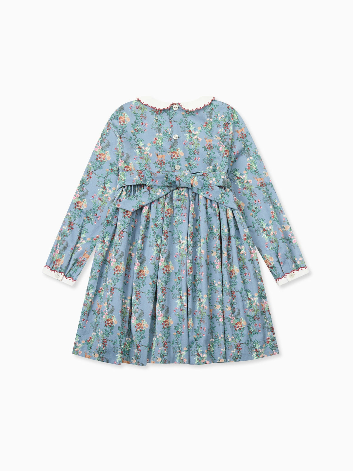 Blue Deer Floral Noelia Girl Hand-Smocked Dress