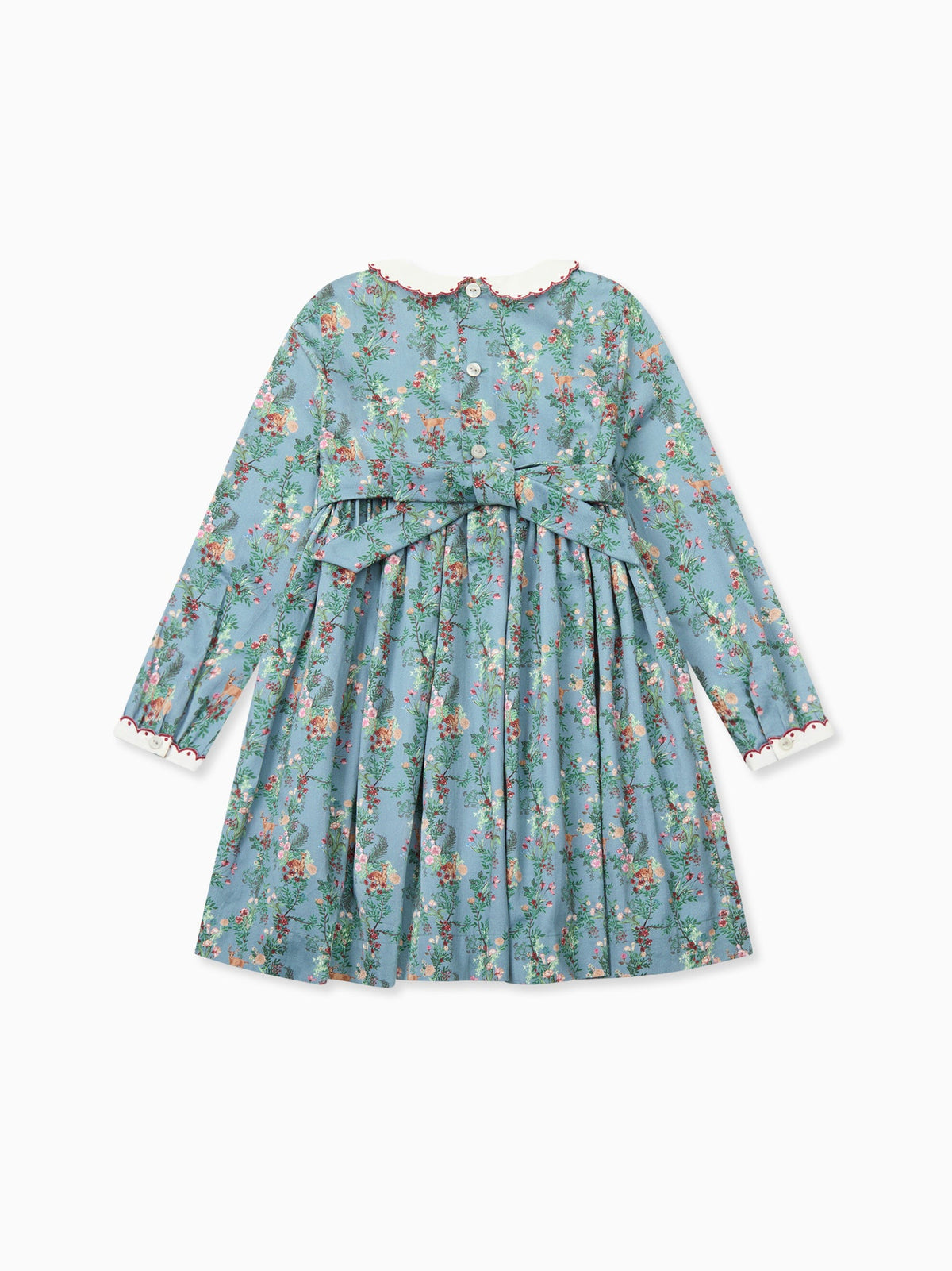 Blue Deer Floral Noelia Girl Hand-Smocked Dress