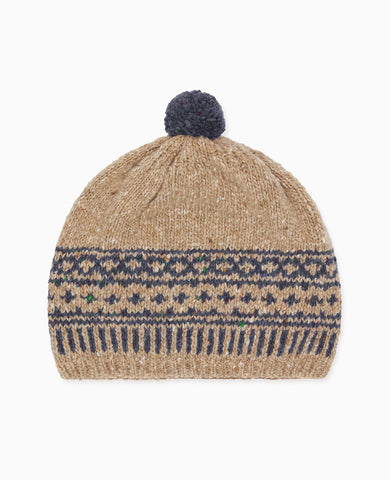 Oatmeal Merino Fair Isle Bobble Hat
