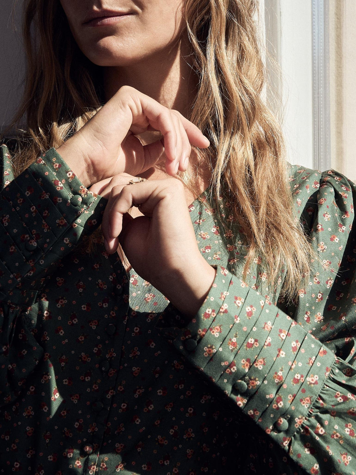 Green Floral Oceanne Women Long Sleeve Shirt