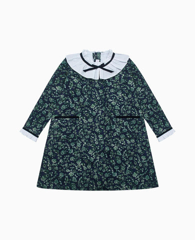 Navy & Green Floral Odisea Girl A-Line Dress
