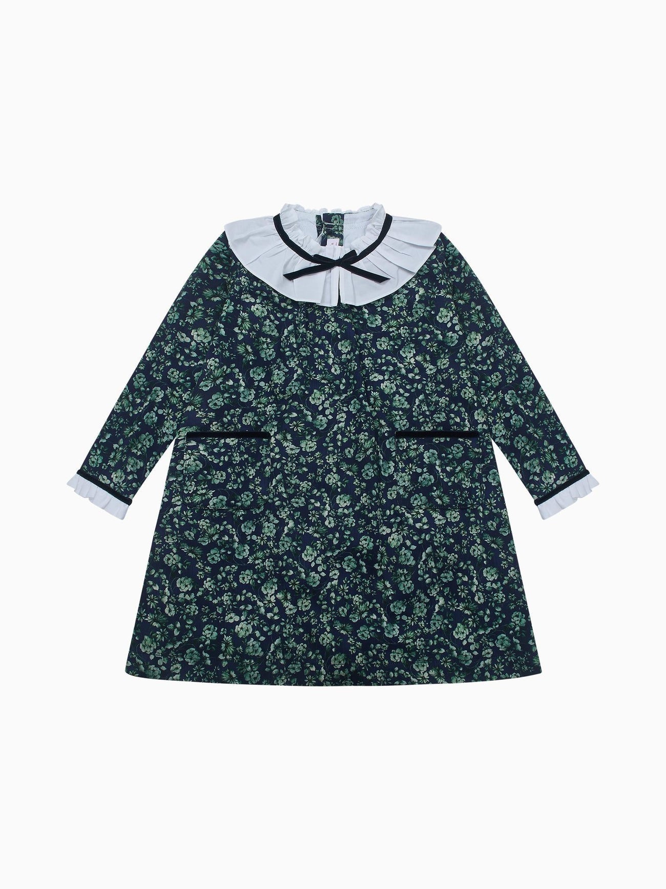 Navy & Green Floral Odisea Girl A-Line Dress