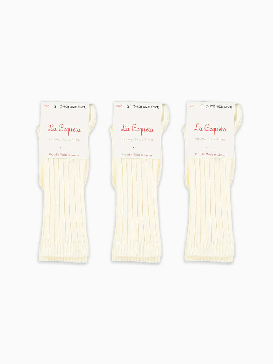 Off White Ribbed Knee High Kids Socks Set