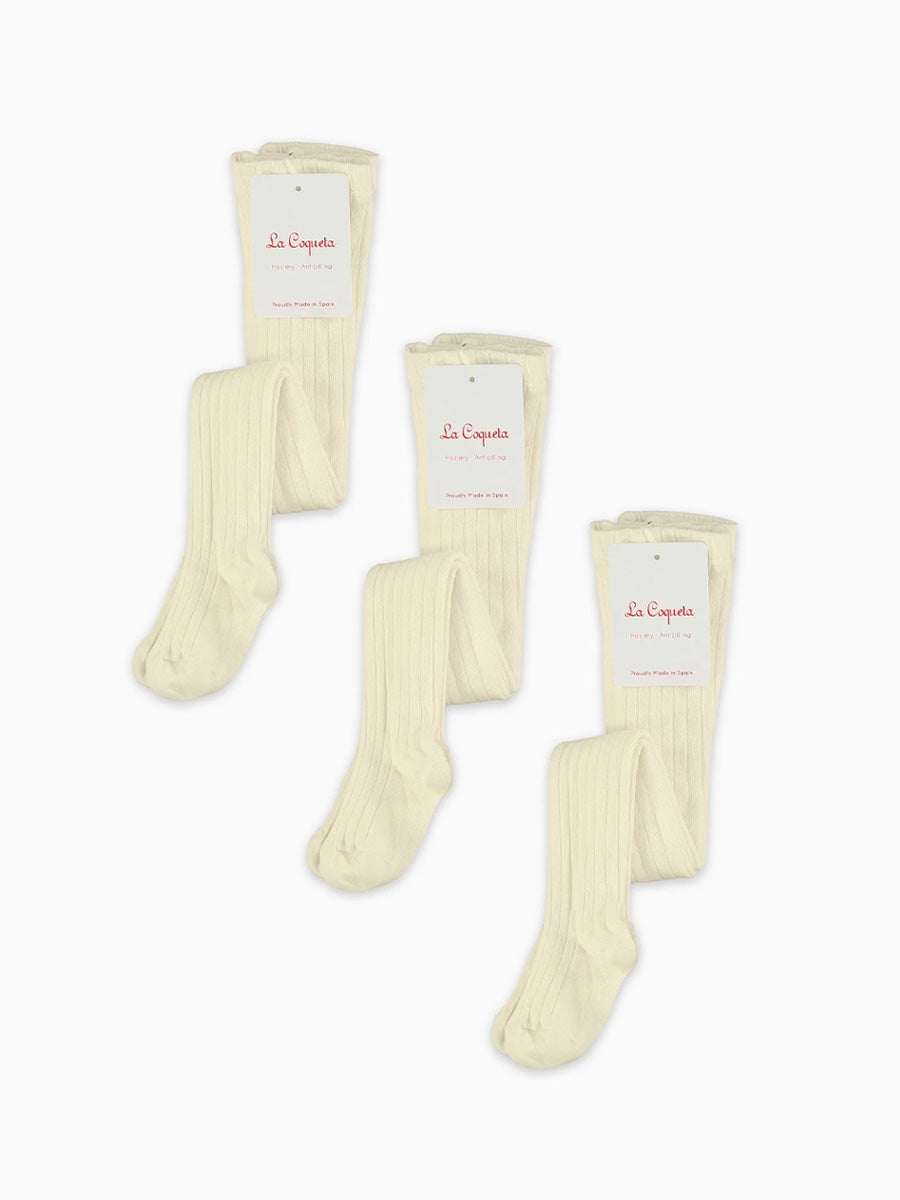 Off White Ribbed Kids Tights Set