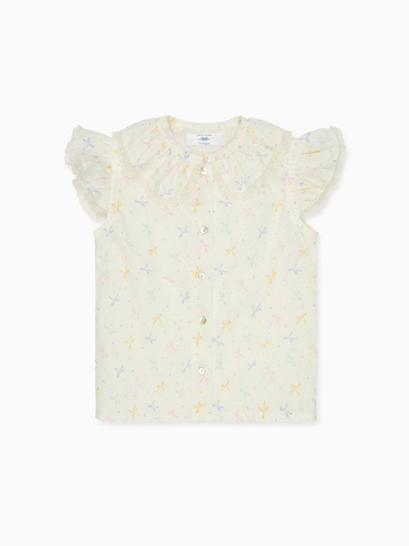 Nicky Hilton x La Coqueta Ivory Bow Olivia Girl Shirt