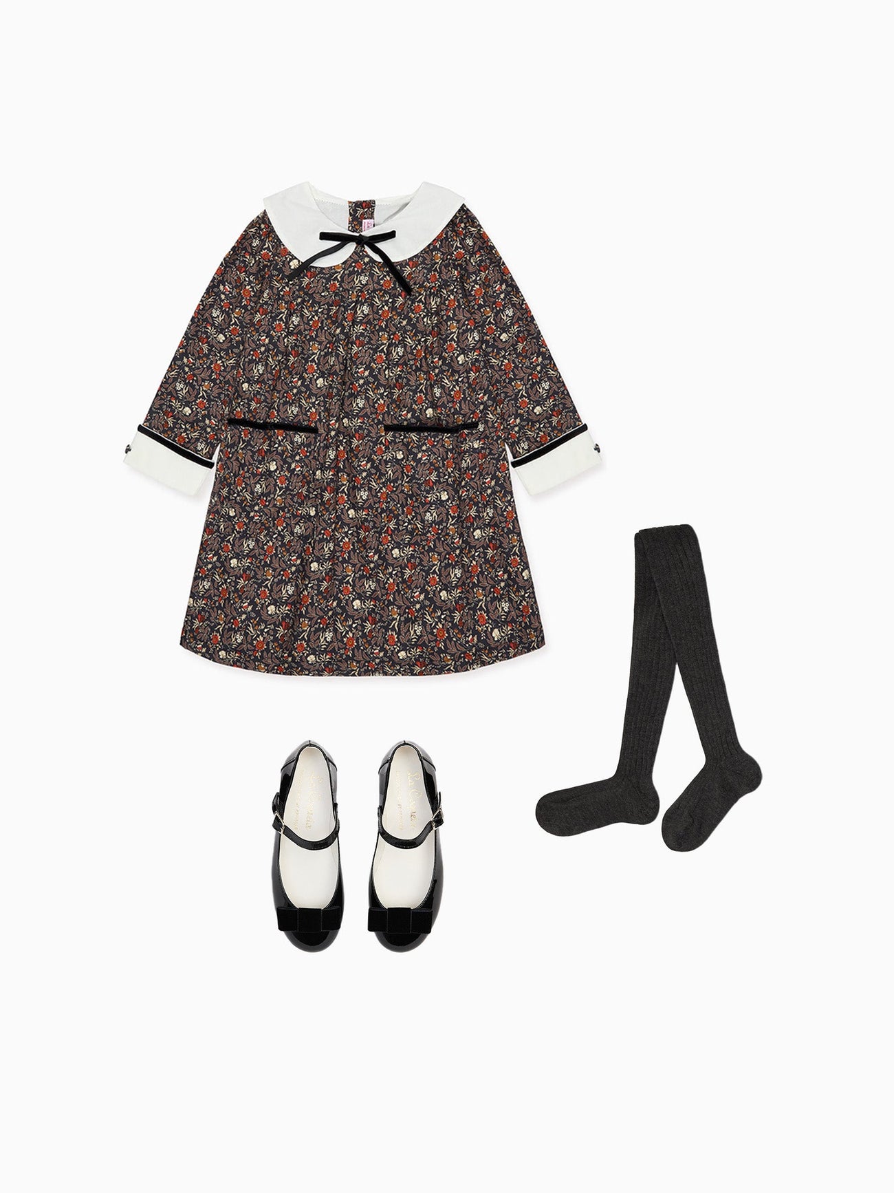 Sofia Girl Dress, Tights & Bow Mary Jane Shoes Outfit Bundle