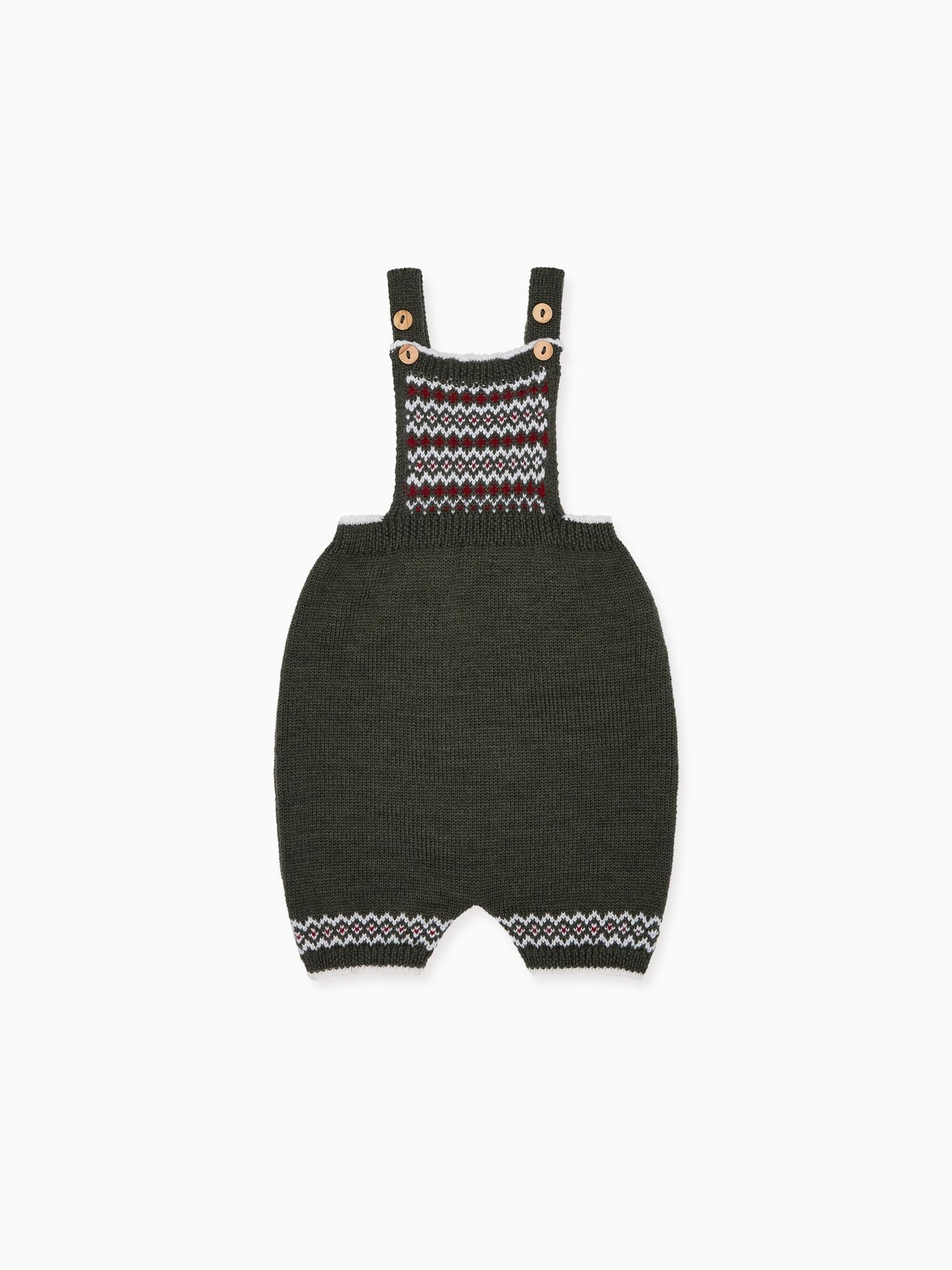 Olive Aspen Fair Isle Merino Baby Knitted Dungarees