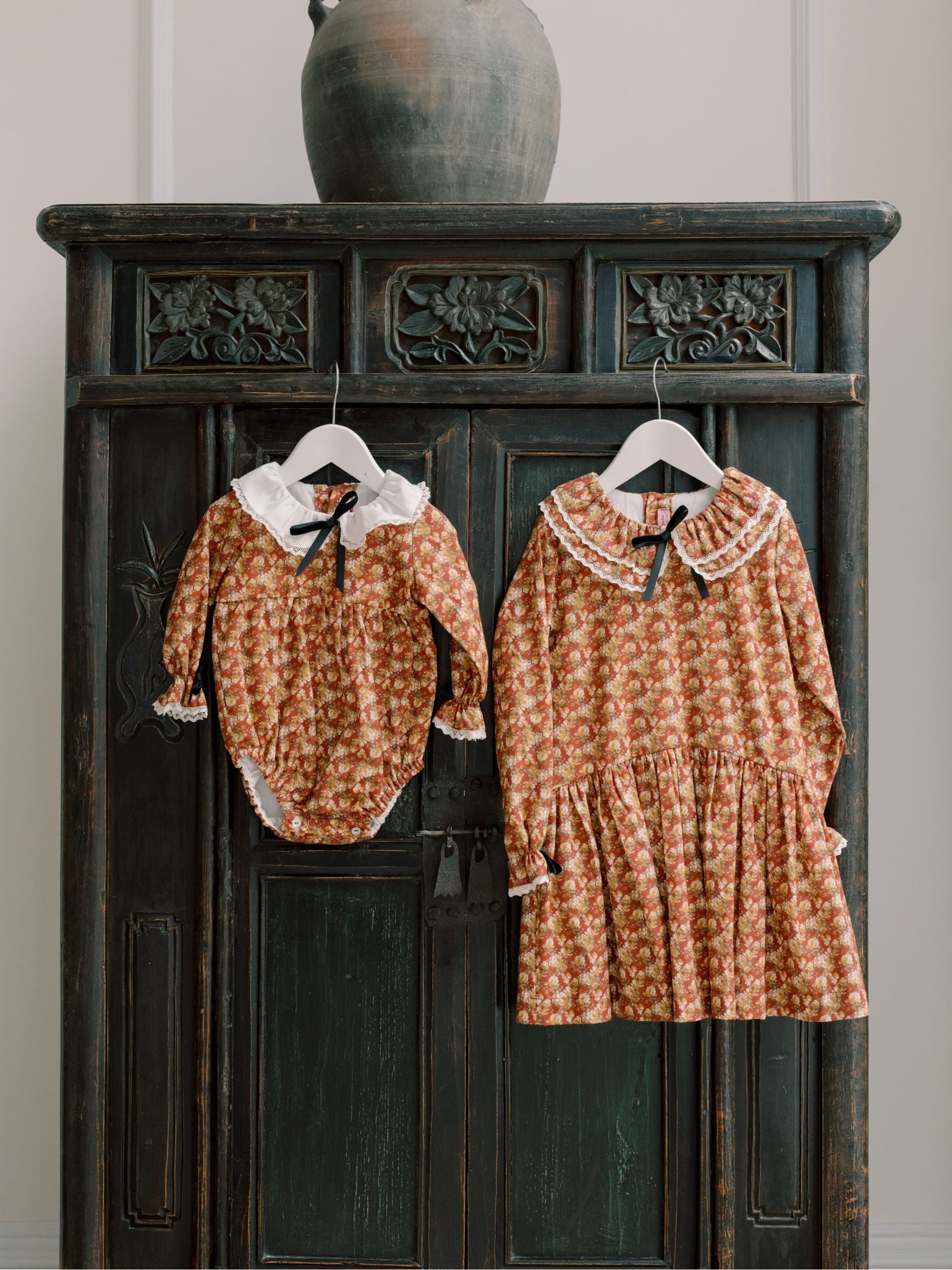 Terracotta Floral Lorena Girl Drop Waist Dress