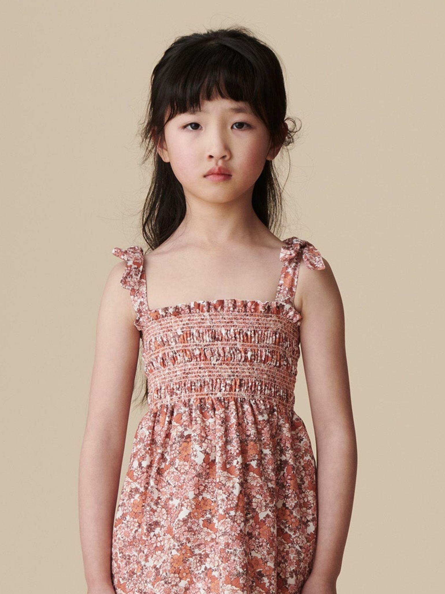 Terracotta Floral Evelia Girl Hand-Smocked Dress