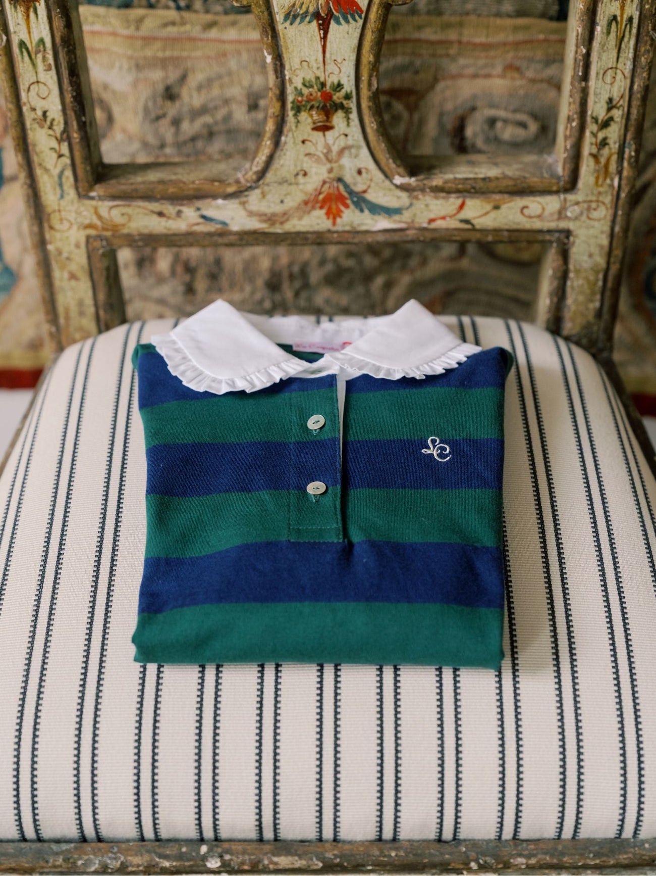 Green Stripe Rosalia Long Sleeve Girl Top