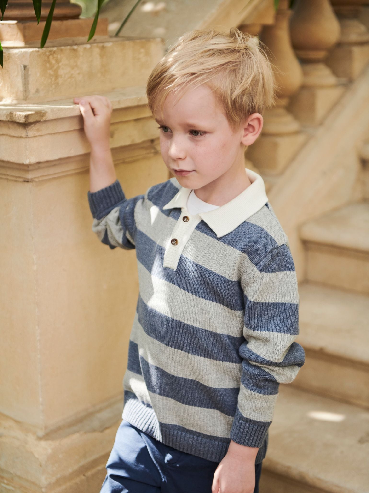 Blue Stripe Roman Cotton Boy Jumper