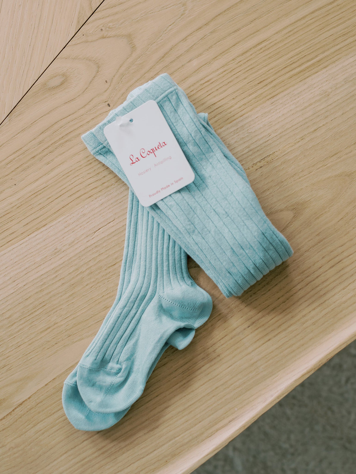 Pale Green Ribbed Kids Tights | La Coqueta Kids US