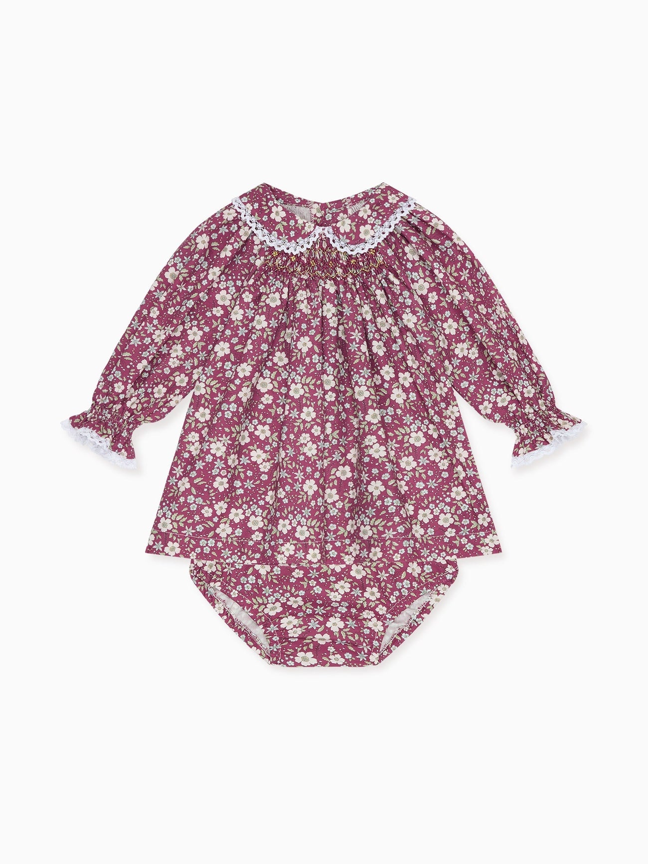 Burgundy Floral Palma Baby Girl Hand-Smocked Set