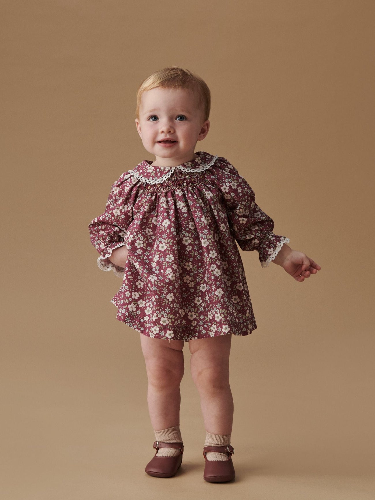 Burgundy Floral Palma Baby Girl Hand-Smocked Set