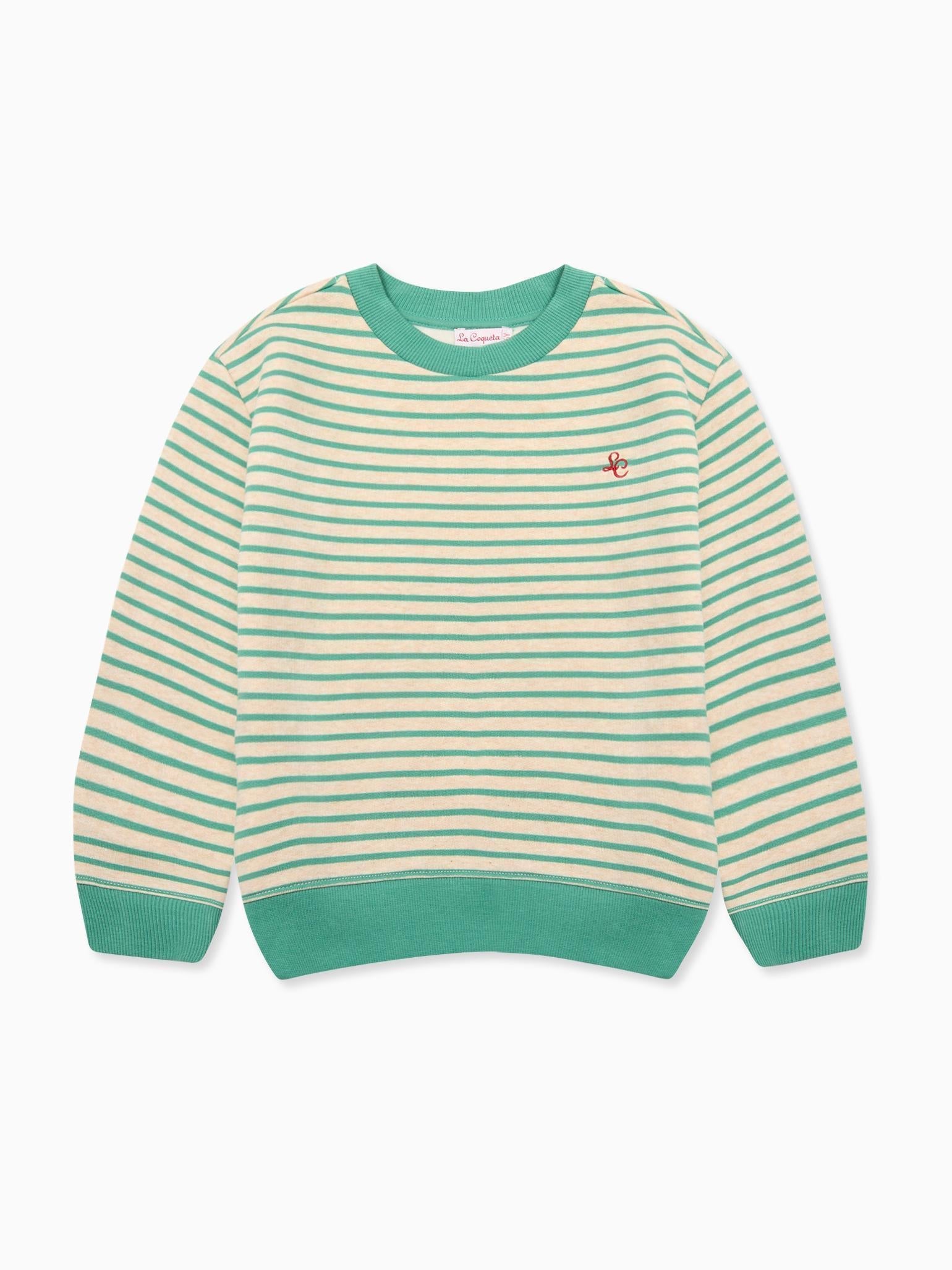 Sage Green Stripe Pernille Kids Sweatshirt