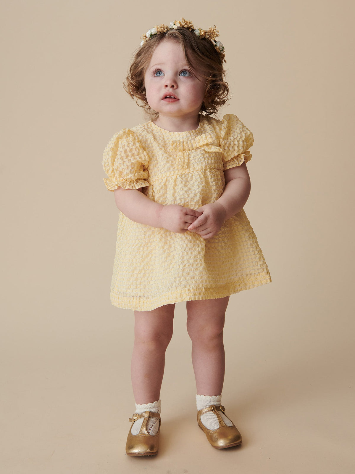 baby girl gold dress Pale Yellow Petalo Ceremony Set Room