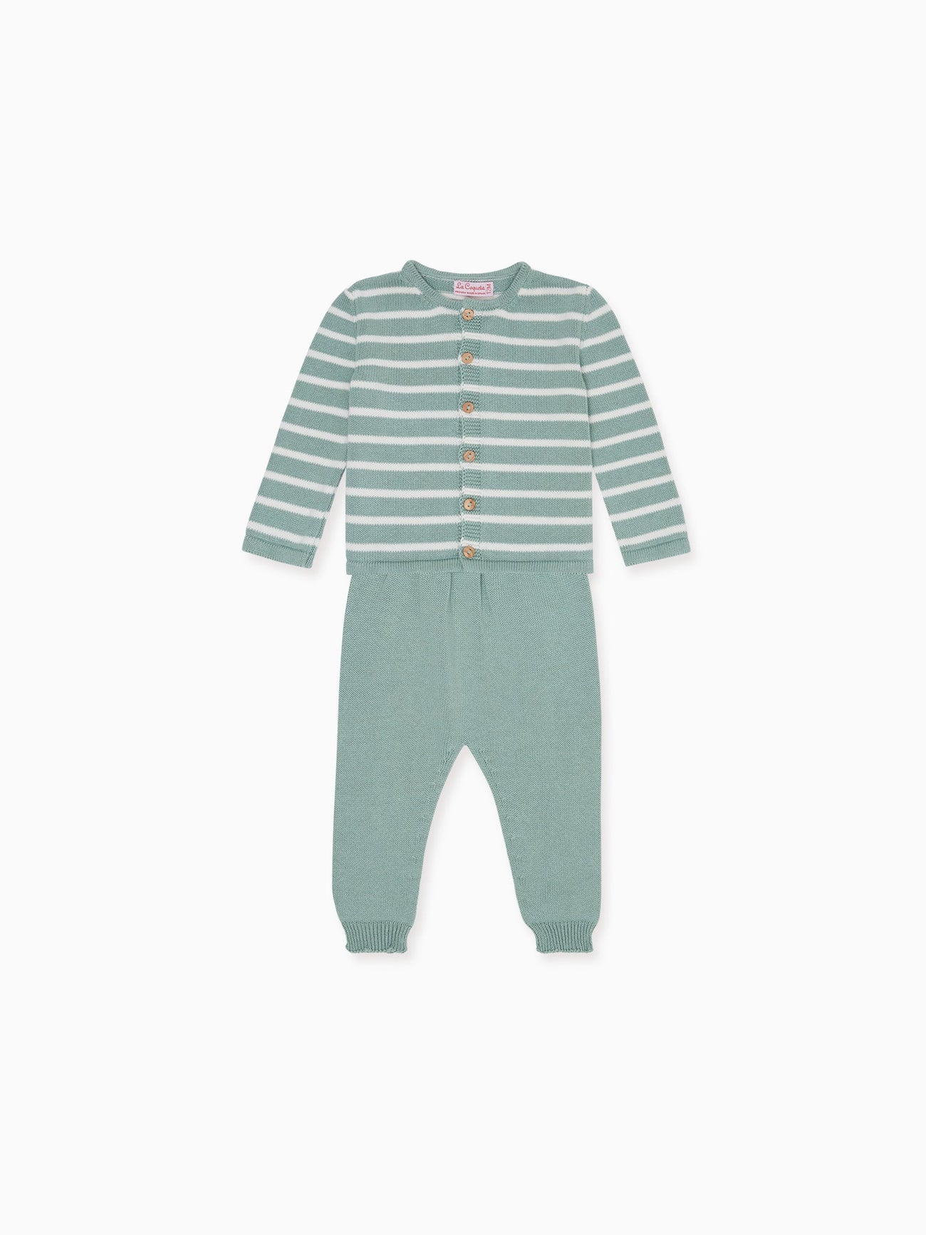 Sage Stripe Pinto Cotton Knitted Baby Set