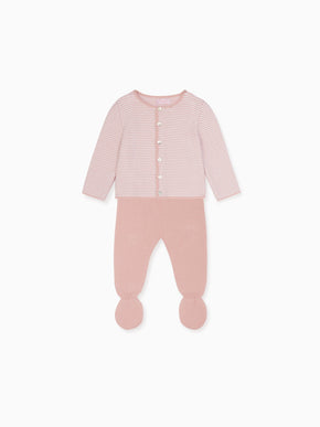 Pink Stripe Pinto Merino Baby Girl Set