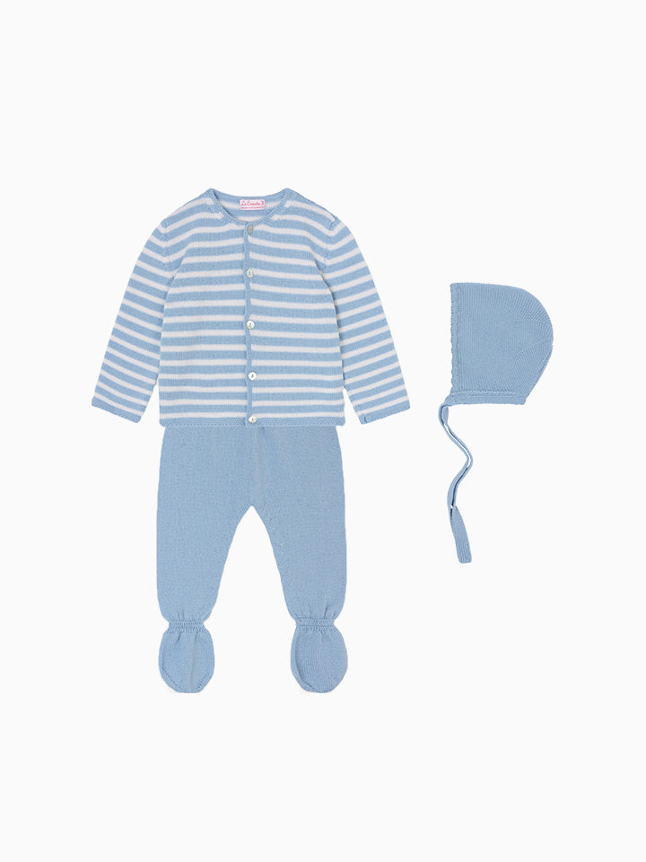 Dusty Blue Stripe Pinto Merino Baby Knitted Gift Box Set