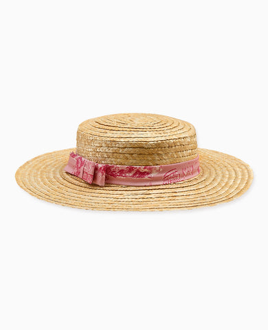Nicky Hilton x La Coqueta Pink Toile de Jouy Portia Girl Straw Hat