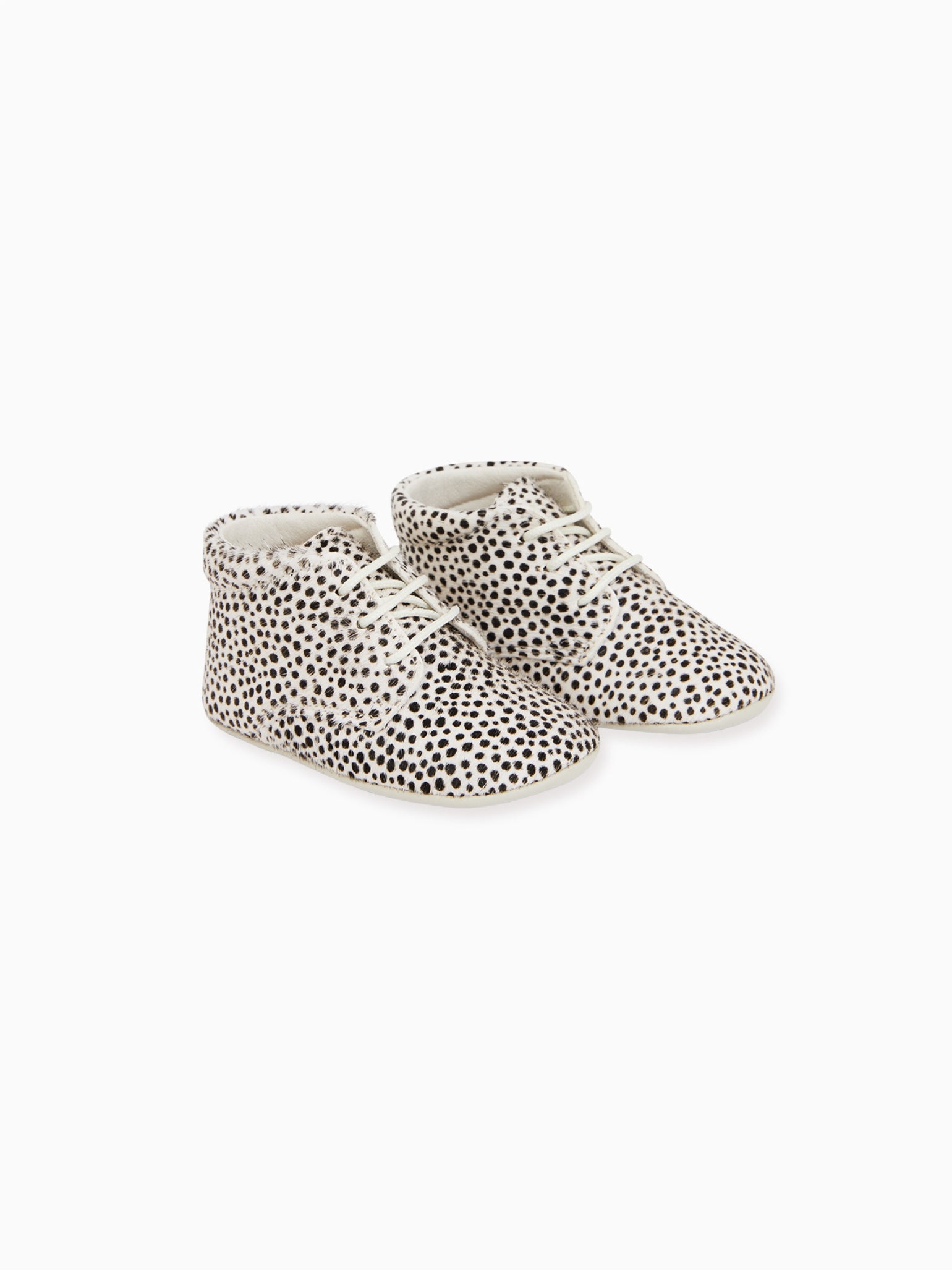 Ivory Leopard Leather Baby Booties La Coqueta Kids