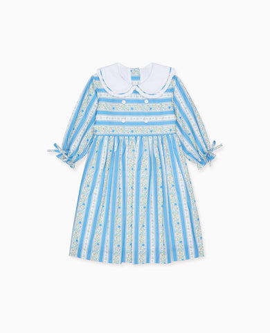 Blue Floral Stripe Provenza Girl Dress