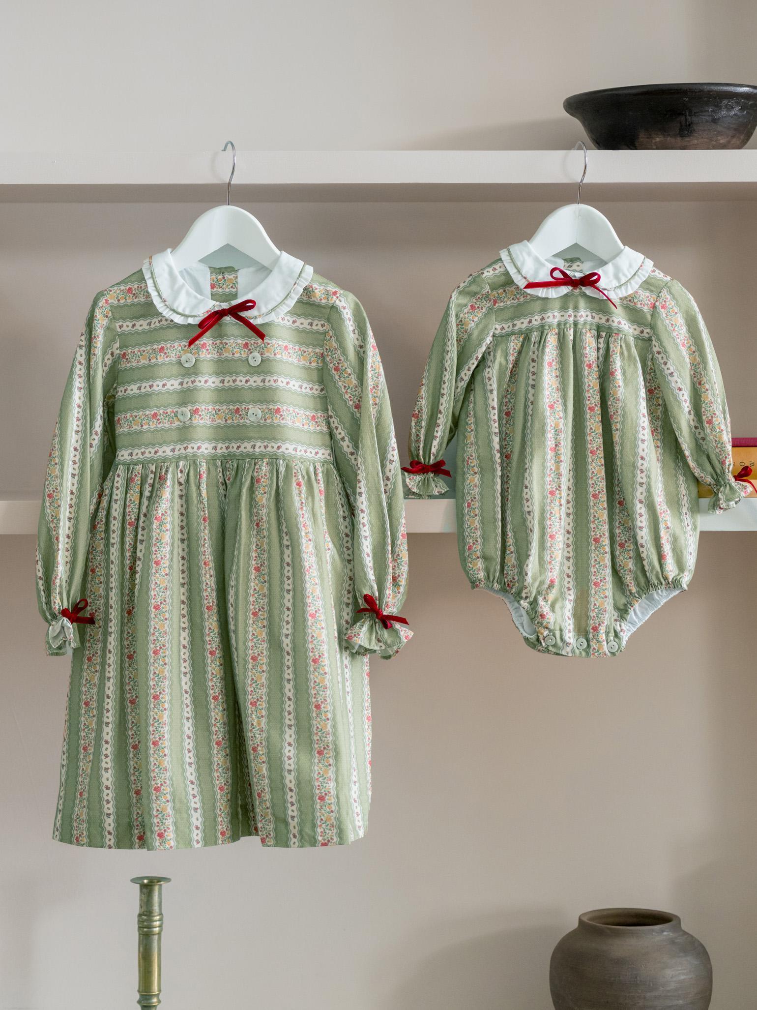 Sage Green Floral Stripe Provenza Girl Dress