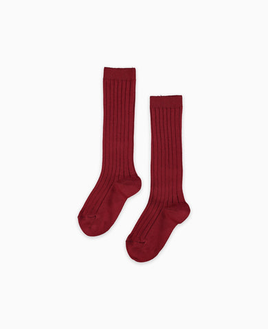 Burgundy Ribbed Knee High Kids Socks