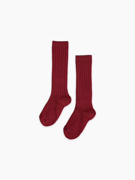 Burgundy Ribbed Knee High Kids Socks La Coqueta Kids