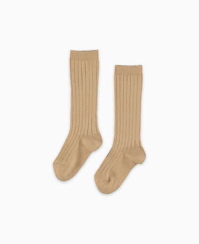 Camel Ribbed Knee High Kids Socks